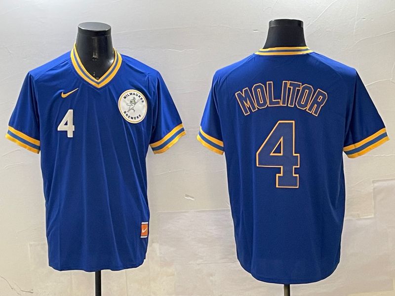 Men Milwaukee Brewers #4 Molitor Blue Throwback Game 2025 Nike MLB Jersey style 4